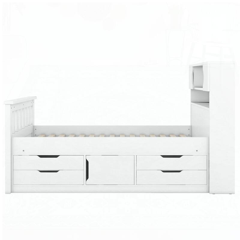 Captain Platform Bed Frame with Storage Bookcases and Shelves