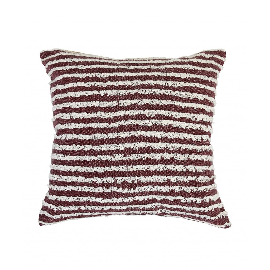 HomeRoots 20" X 20" Maroon And Cream 100% Cotton Striped Zippered Pillow