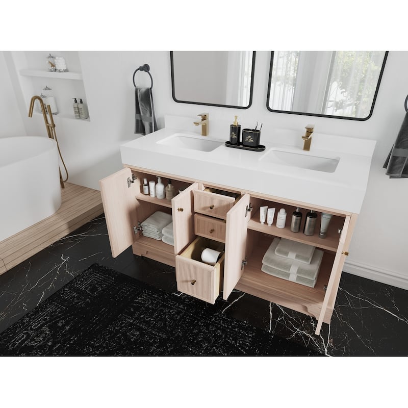 Willow Collections 60 in. W x 22 in. D Manhattan Oak Wood Double Sink Bathroom Vanity with Countertop