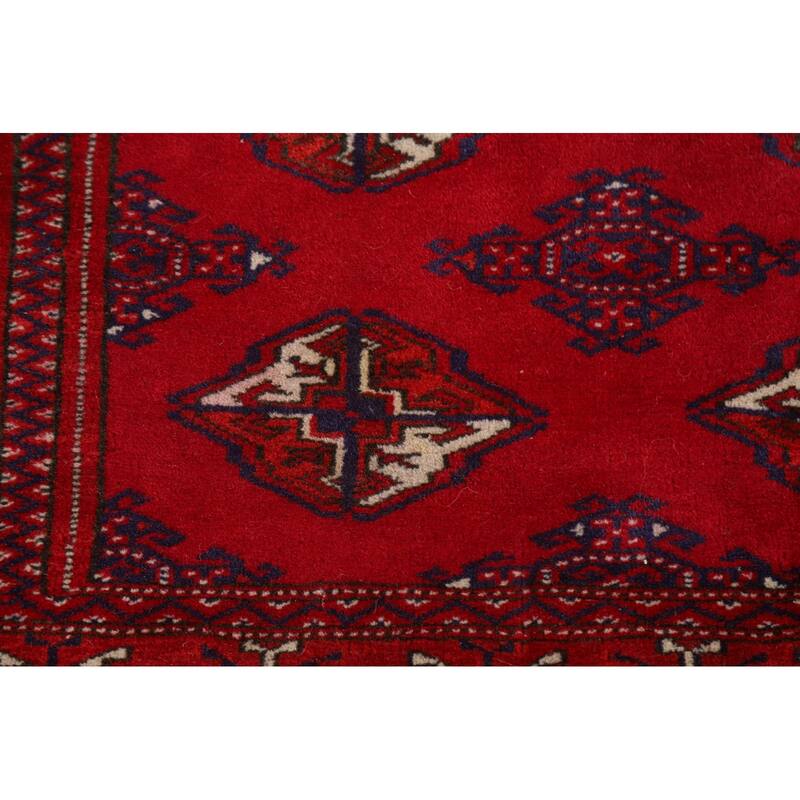 Geometric Red Turkoman Persian Vintage Foyer Rug Handmade Wool Carpet - 4'3"x 5'8"