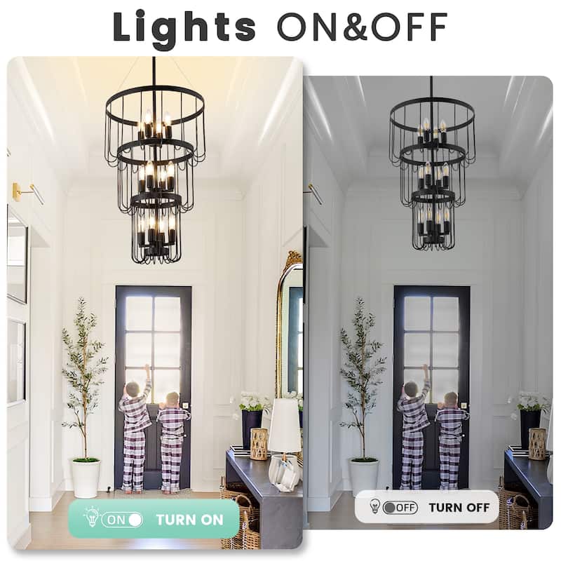 Farmhouse 12 Light Lantern Tiered Chandelier, Modern Foyer Lighting Fixture for Entryway,Large Chandeliers for High Ceilings