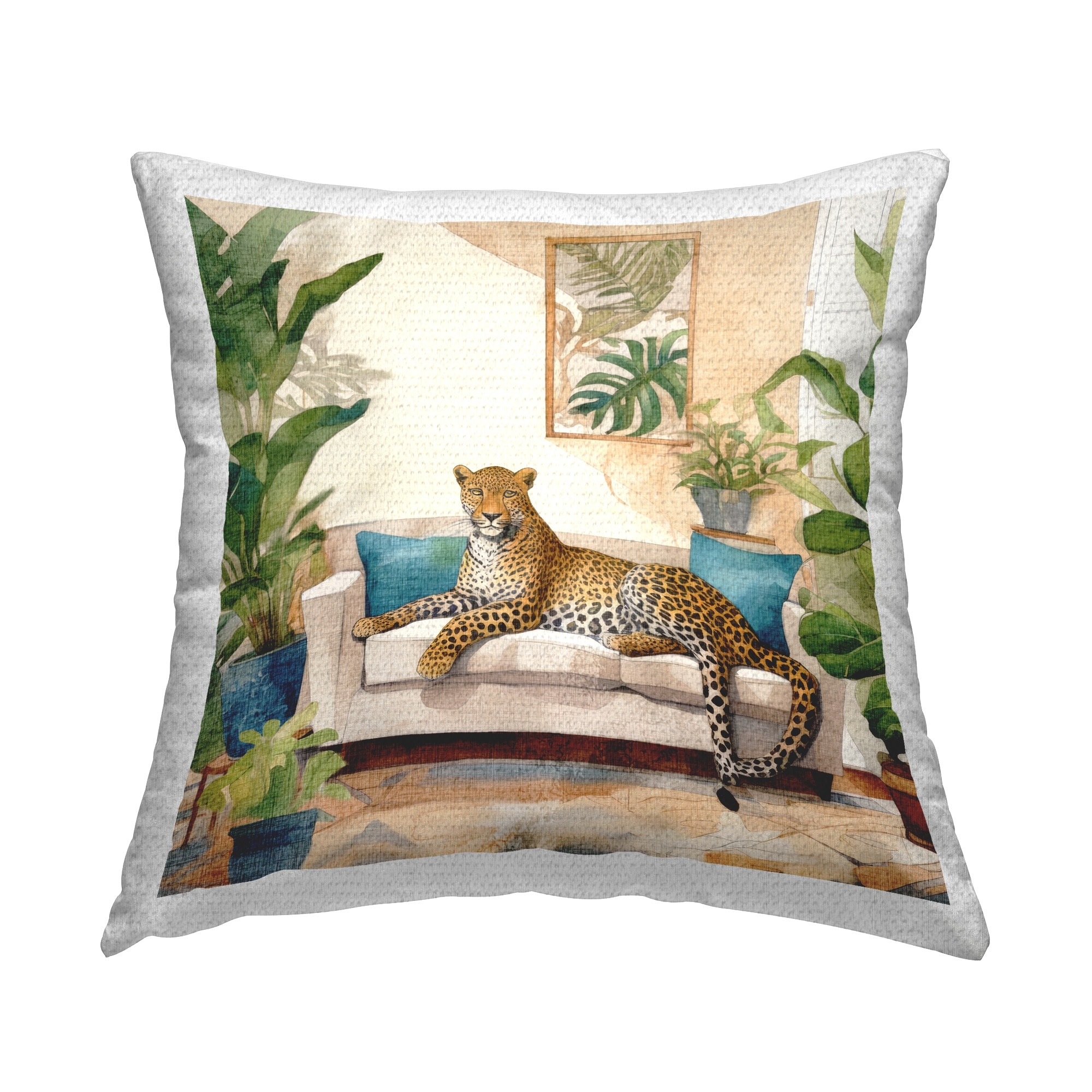 Stupell Leopard in Botanical Room Printed Outdoor Throw Pillow Design by Kim Allen