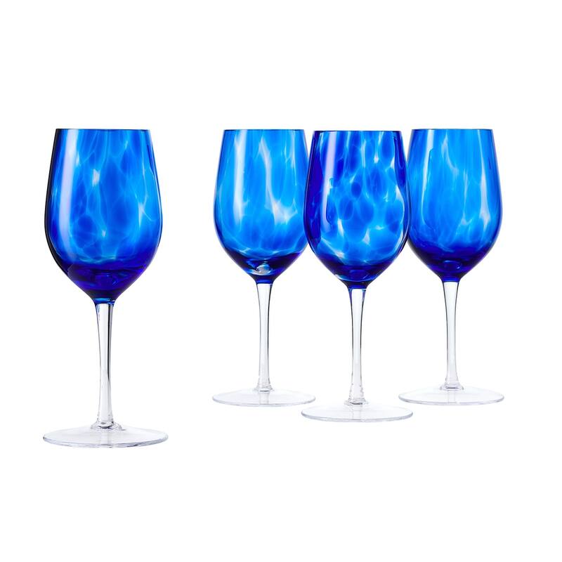 Blue Rose Polish Pottery Hand blown Wine Glass Set - Cobalt
