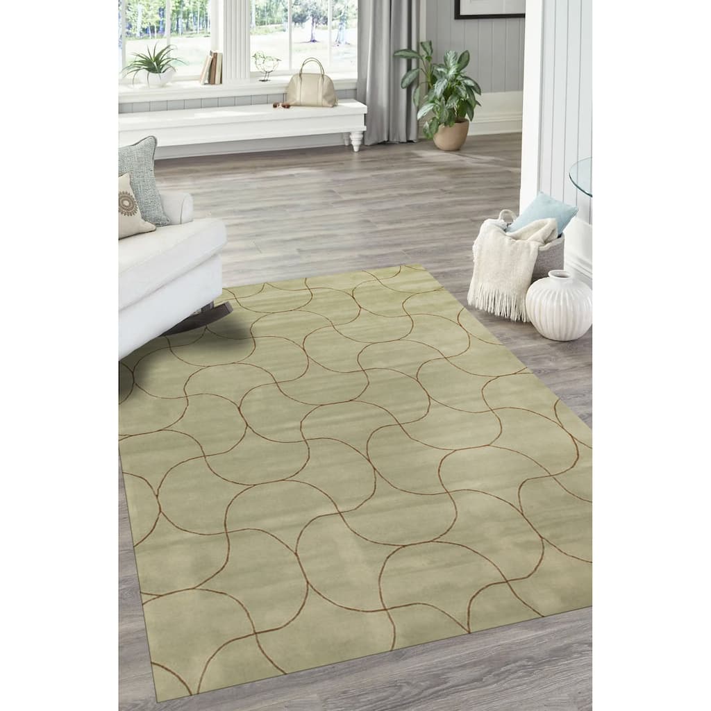 Green Transitional Floral Sol Area Rug - Elegance and Timeless Beauty - 5' x 8'