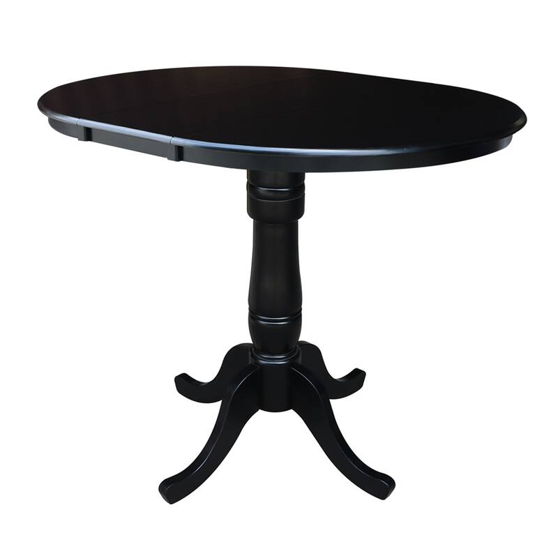 36" Round Counter Height Table with 12" Leaf and 4 X-back Stools - Black - 5 Piece set