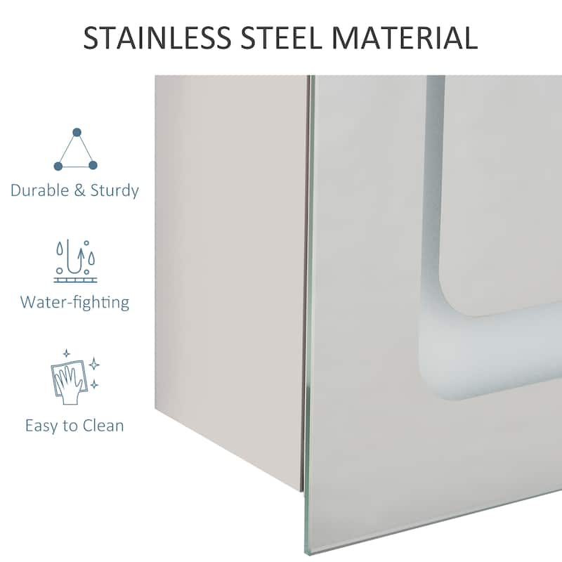 Silver LED Bathroom Mirror Cabinet with Touch Control Three Shelves and Wall Mounted Design - 19.75" W x 5" D x 27.5" H
