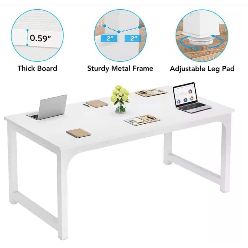 63" Executive Desk, Large Modern Office Computer Workstation with Thick Metal Frame, Business Furniture for Home Office