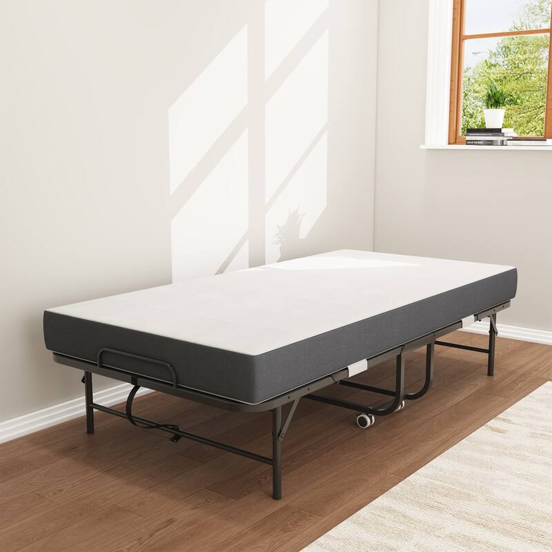 Twin Folding Bed with 3.7" Memory Foam Mattress, Portable Foldable Extra Bed, Rollaway Bed for Guests