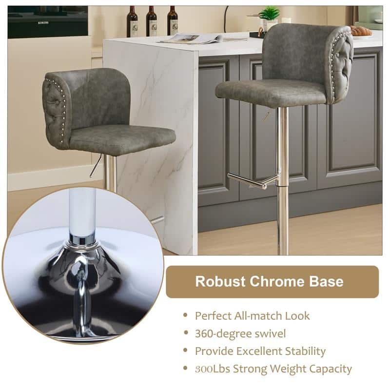 Modern Upholstered Swivel Adjusatble Height Leather Barstools Set of 2