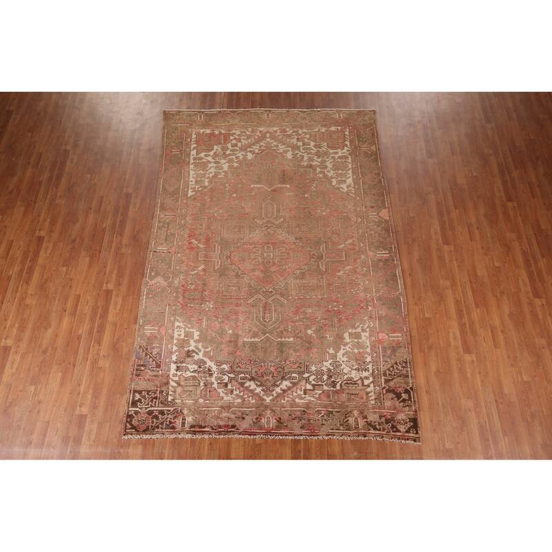 Geometric / Medallion Heriz Persian Vintage Rug Handmade Wool Carpet - 7'2"x 10'8"