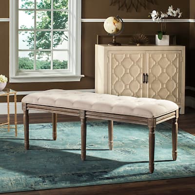 SAFAVIEH Rocha French Brasserie Tufted Traditional Rustic Wood Beige Bench - 47" W x 18" D x 19" H