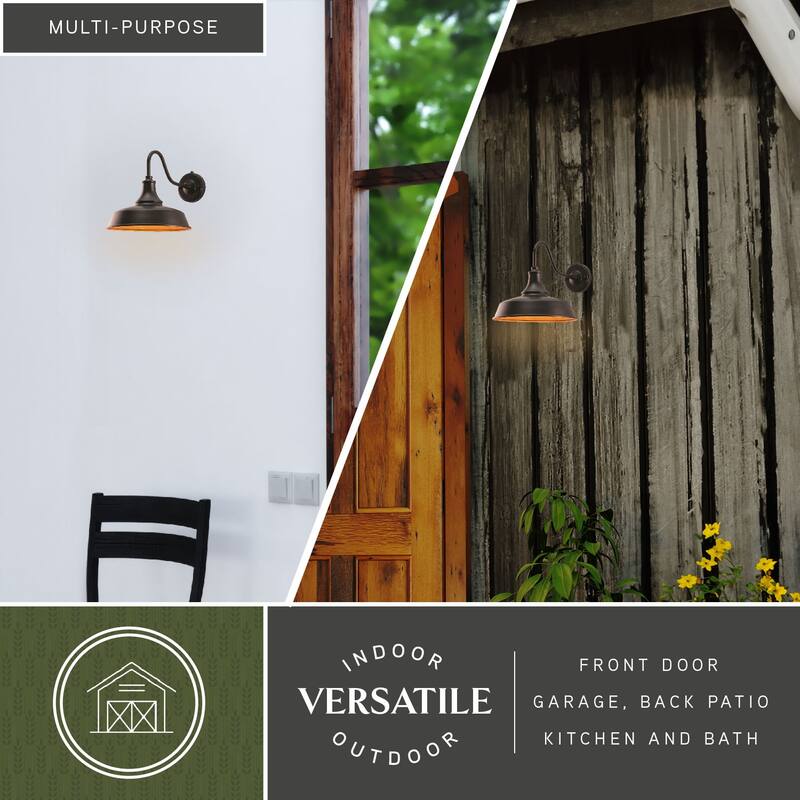 Dorado 1 Light Dusk to Dawn Bronze Gold Farmhouse Barn Dome Outdoor Wall Lantern - 9-in W x 9-in H x 13.25-in D