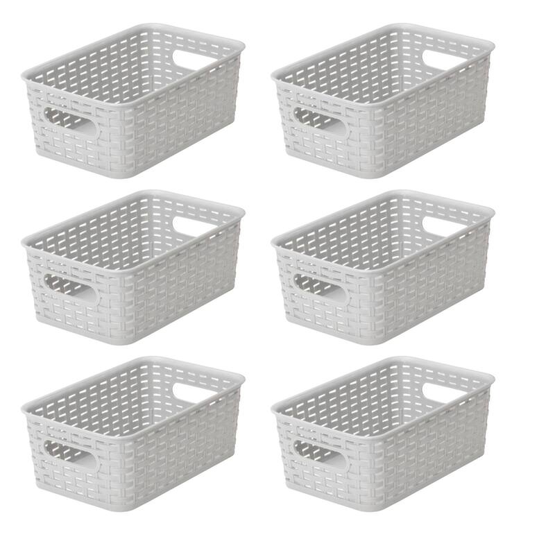 YBM Home Plastic Rattan Storage Box Basket Organizer, BA413 - Pack of 6 - Grey