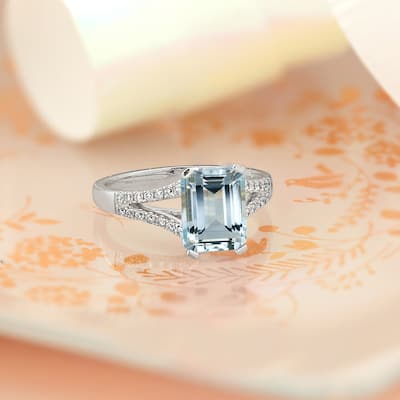 Auriya 1 1/4ct Fancy Emerald-cut Aquamarine and Diamond Engagement Ring 1/4ctw 14k Gold