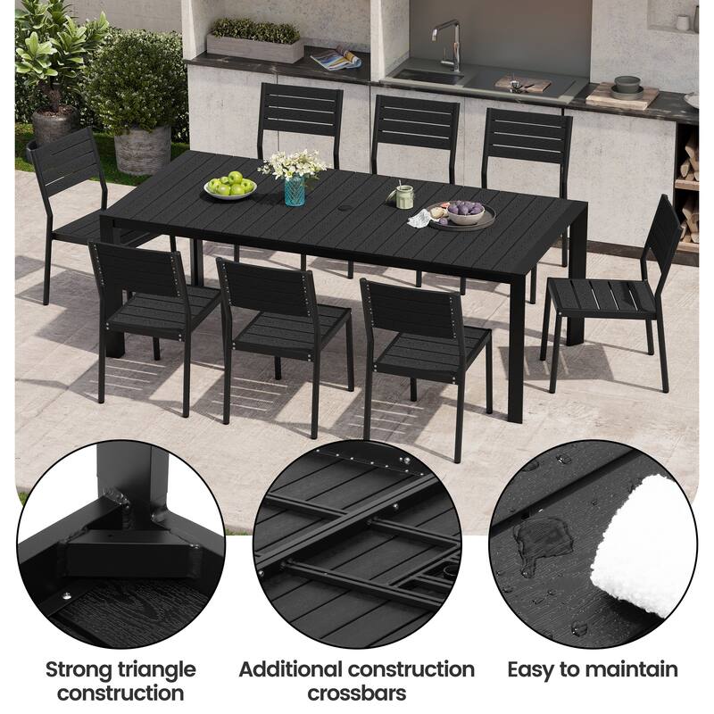 Outdoor Aluminum Patio Dining Table with Umbrella Hole