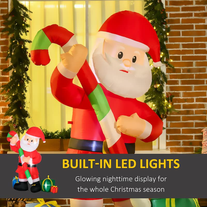 HOMCOM 6ft Christmas Inflatables Decorations Santa Claus with Candy Cane, Blow-Up Outdoor LED Yard Display