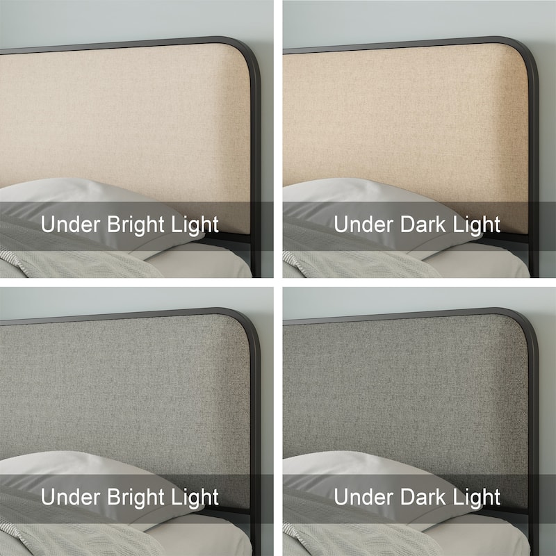 King Size Metal Bed Frame with Curved Upholstered Headboard