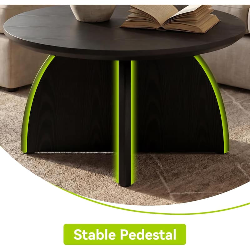 Modern Black Round Coffee Table, 31.5" Circle Center Table for Living Room & Home Office, Easy Assembly Low Cocktail Table