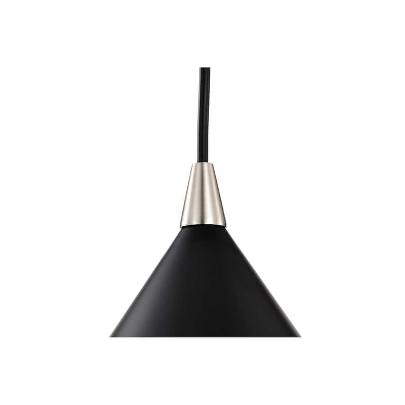 1-Light Matte Black and Brushed Nickel 10 in. Mini Pendant Light with Cone Metal Shade