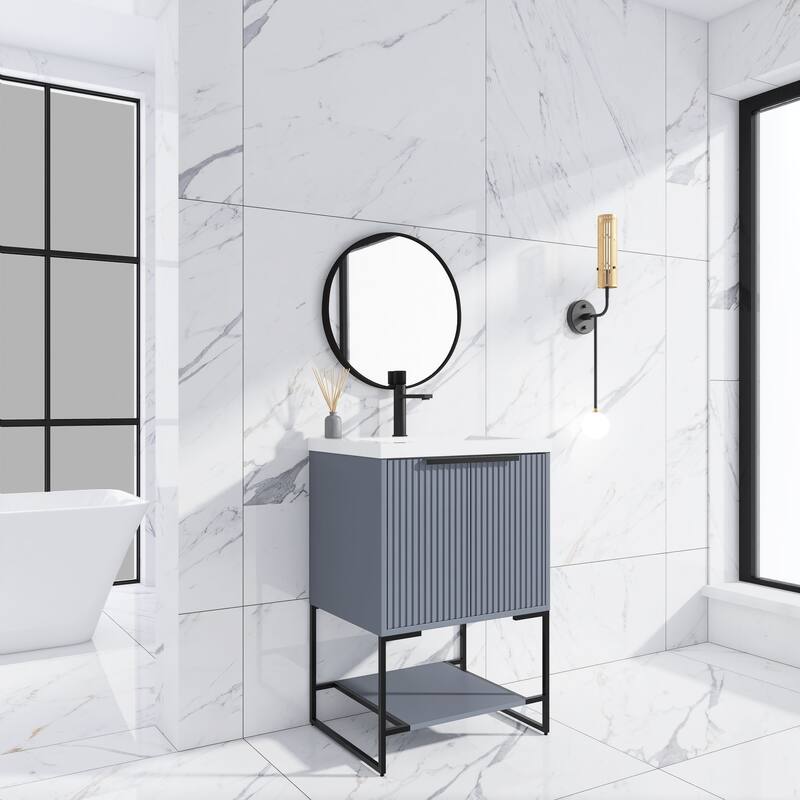 24"/30" Plywood Freestanding Bathroom Vanity Set with White Sink