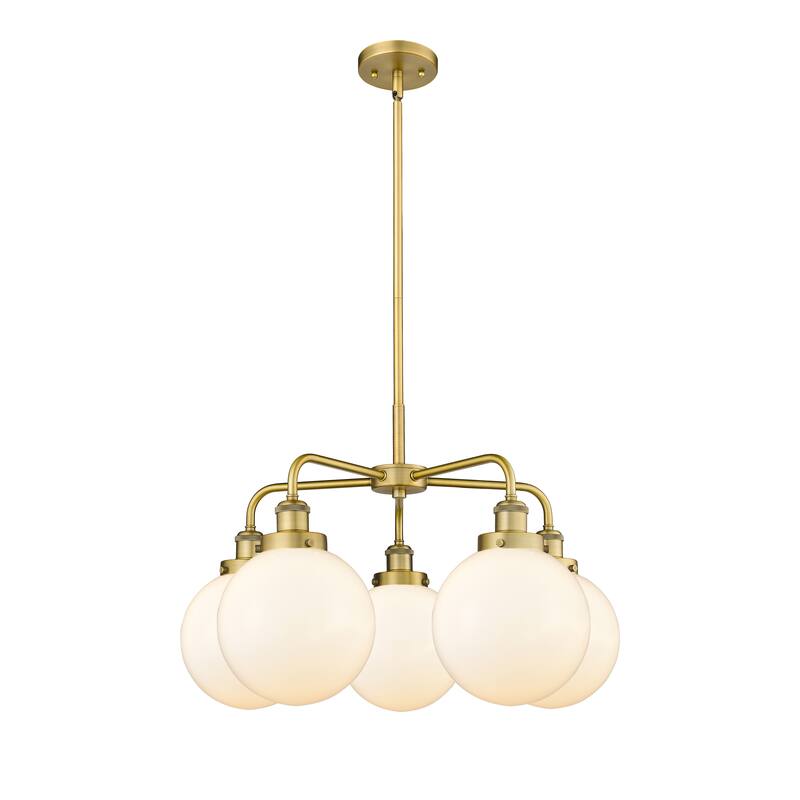 Innovations Lighting Beacon - 5 Light 26" Stem Hung Chandelier - Brushed Brass/Matte White