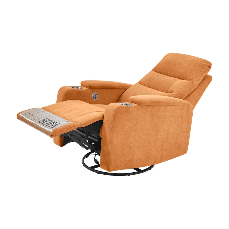 Swivel Rocking Recliner Sofa Chair With USB Charge Port & Cup Holder