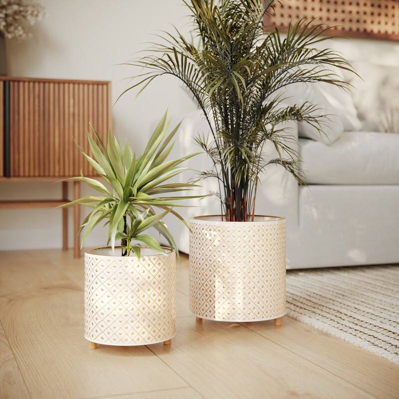 2-Piece Modern Metal Planter Pot With Peg Base