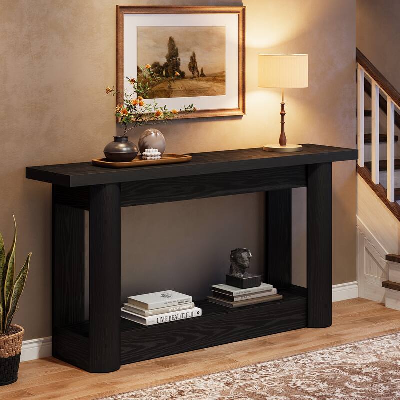 63 Inch Entryway Console Table, 2-Tier Sofa Table Behind the Couch