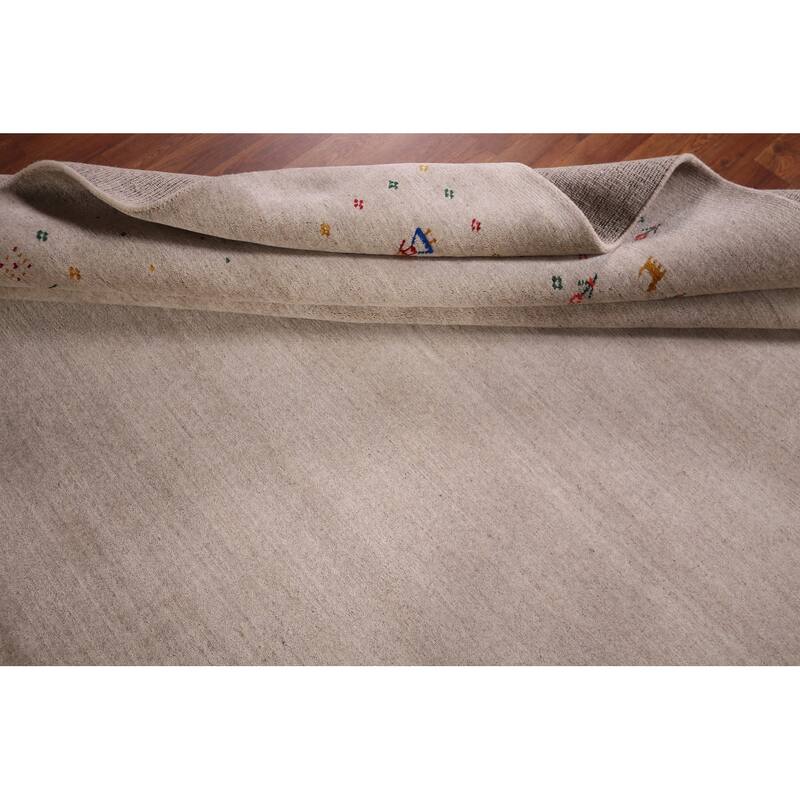 Gabbeh Indian Area Rug Hand-Knotted Oriental Beige Wool Carpet - 7'9" x 9'10"