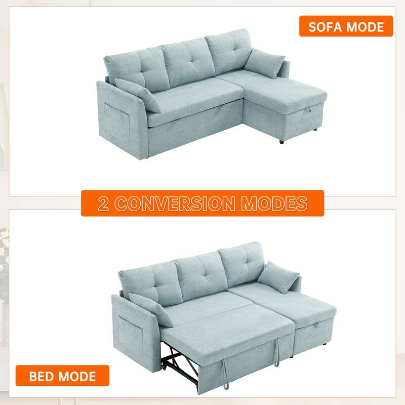 Corduroy/Chenille Upholstered L-Shaped Storage Reversible Chaise Sectional Sofa with Side Pocket