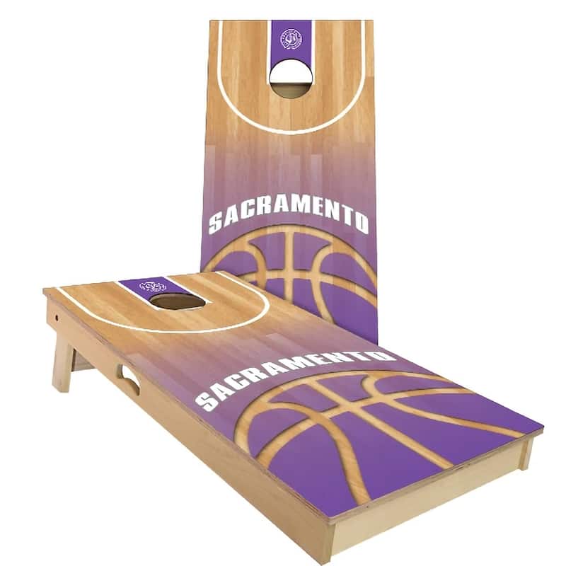 Sacramento Basketball Outdoor Cornhole Board Set - Backyard 2x4 - Include Carrying Case