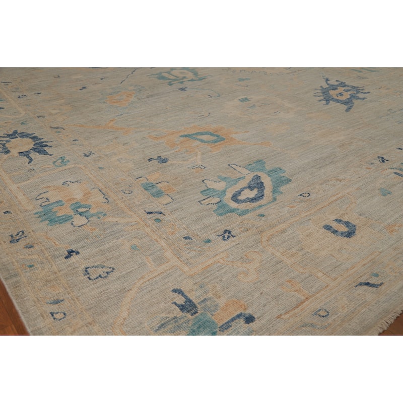 Hand Knotted Oriental 100% Wool Carpet Transitional All-Over Greys & Charcoal Oushak Area Rug - 10' 4'' X 8' 1''