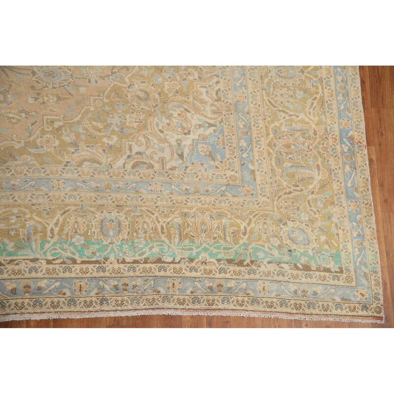 Hand Knotted Oriental 100% Wool Carpet Traditional Floral Peach Kashan Area Rug - 12' 10'' X 9' 4''