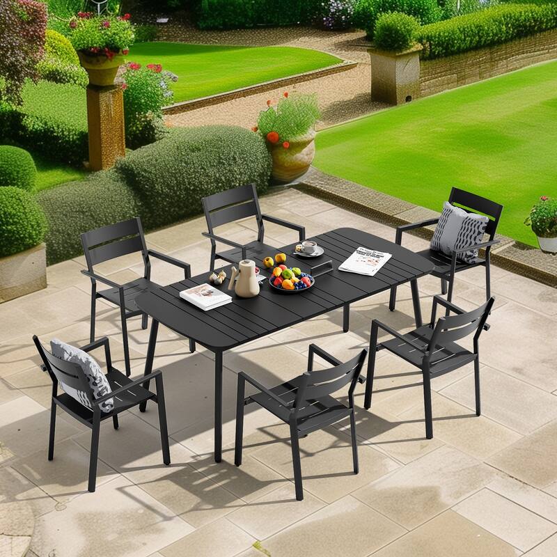 Pellebant Patio Dining Table Rectangular Aluminum Outdoor Table