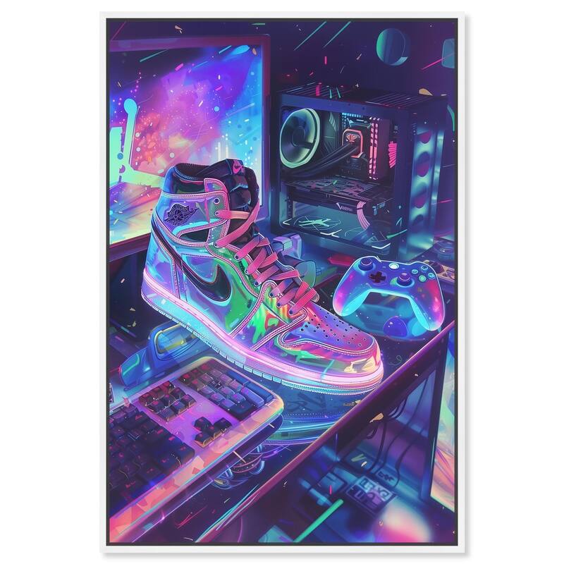 Neon Gaming Set Up Canvas by Art Remedy - White - 24" x 36"