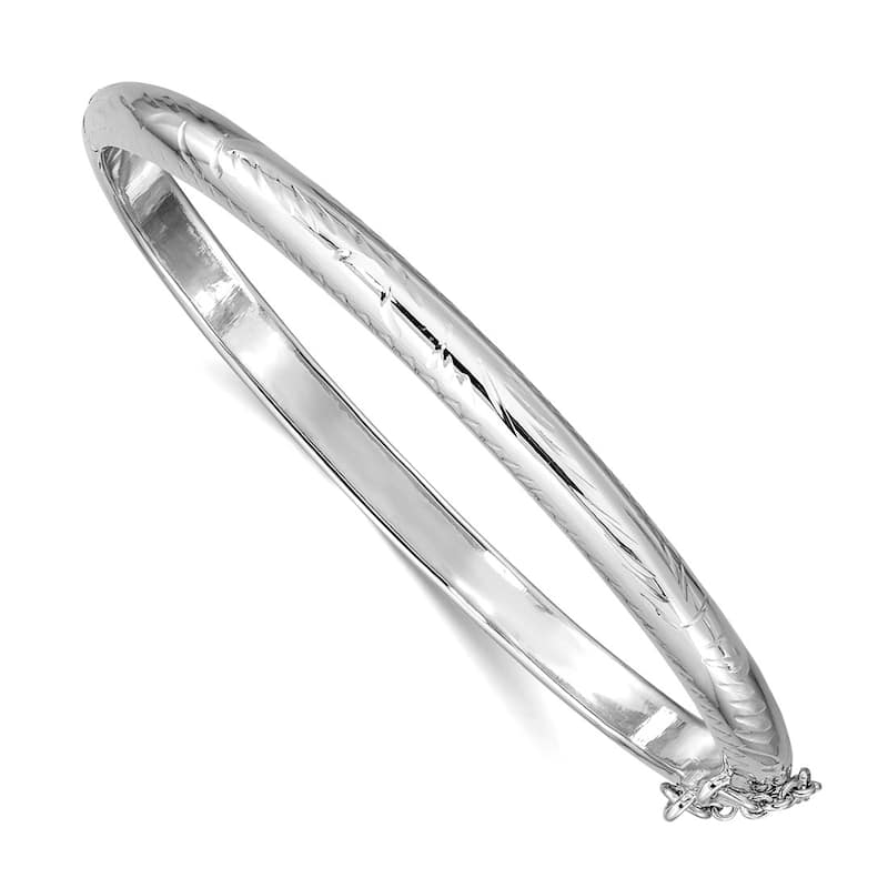 Curata 925 Sterling Silver 7.25" Diamond-cut Classic Hinged Bangle Bracelet - 7 sizes - 5 mm - White