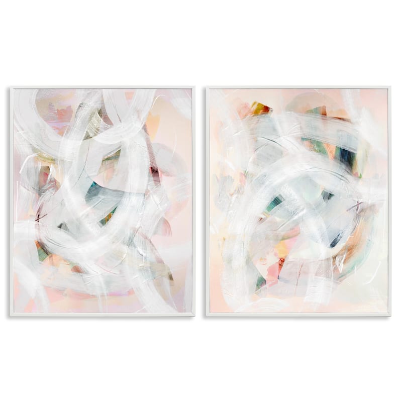 Stupell Subtle & Soft Abstraction Framed Giclee Art Design By Gemma Bardot (Set of 2) - 16 x 20 - White