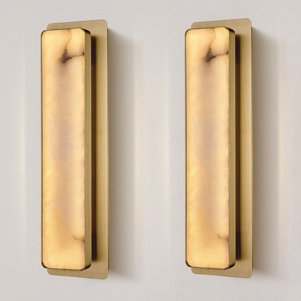 slide 2 of 36, KAYLA 1-Light Gold LED Wall Sconce, Natural Alabaster Wall Sconce,Outdoor Sconce Rectangular Bedside Wall Lighting GOLD-2 PACK