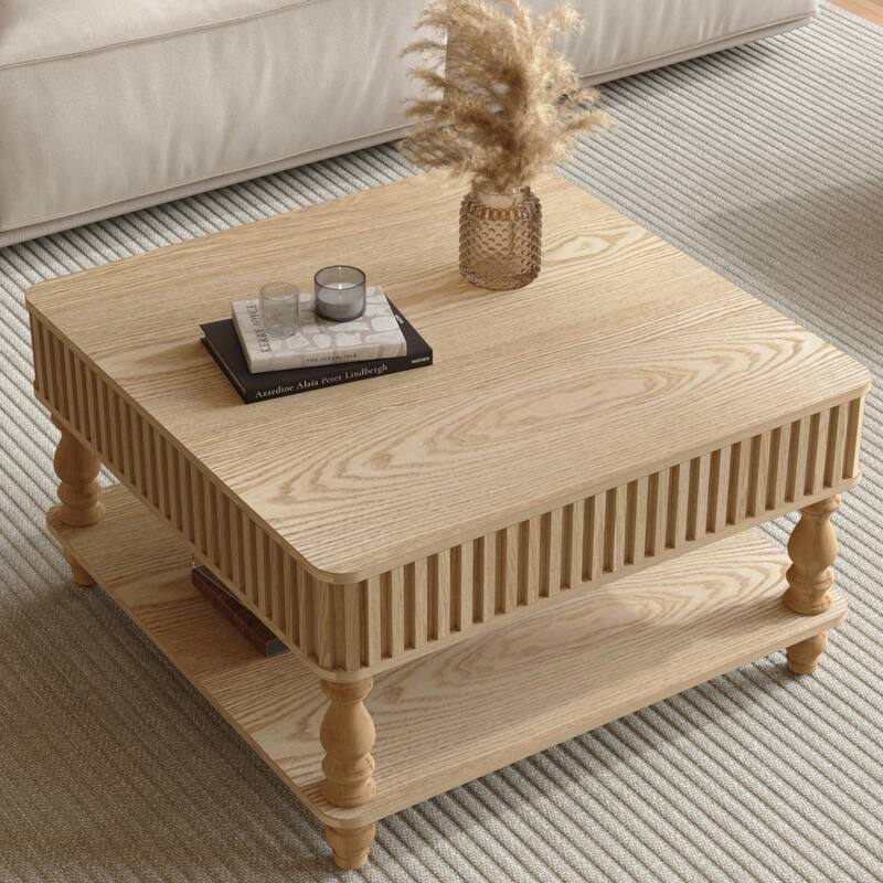 Modern Solid Wood Veneered Round/Oval/Rectangular Coffee Tea Table with Storage.