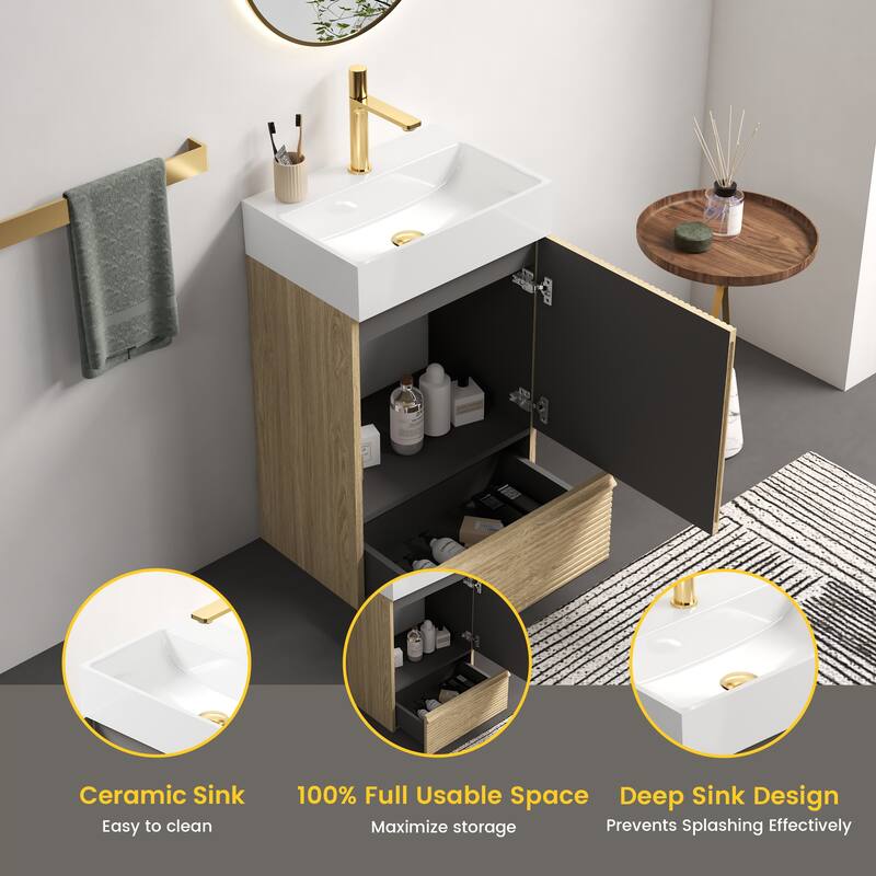 20" Striped Bathroom Vanity with White Ceramic Sink, Freestanding Bathroom Cabinet for Modern Bathroom