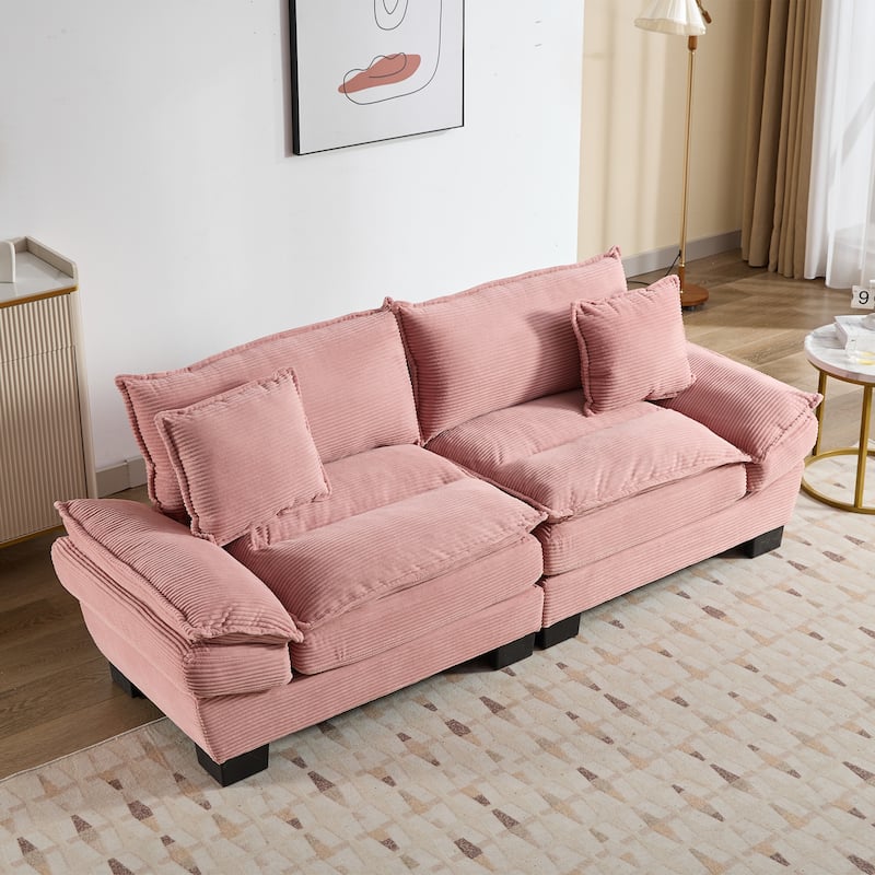 Corduroy Upholstered Sleeper Couch Oversized Deep Seat Loveseat Sofa with Dual-Layer Seat Cushions and Pillows for Living Room - Pink