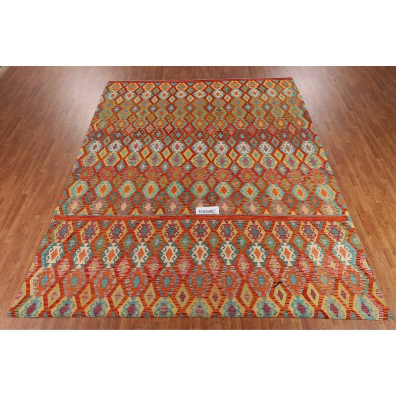 Multicolor Kilim Oriental Large Rug Flatweave Wool Carpet - 10'5" x 16'2"