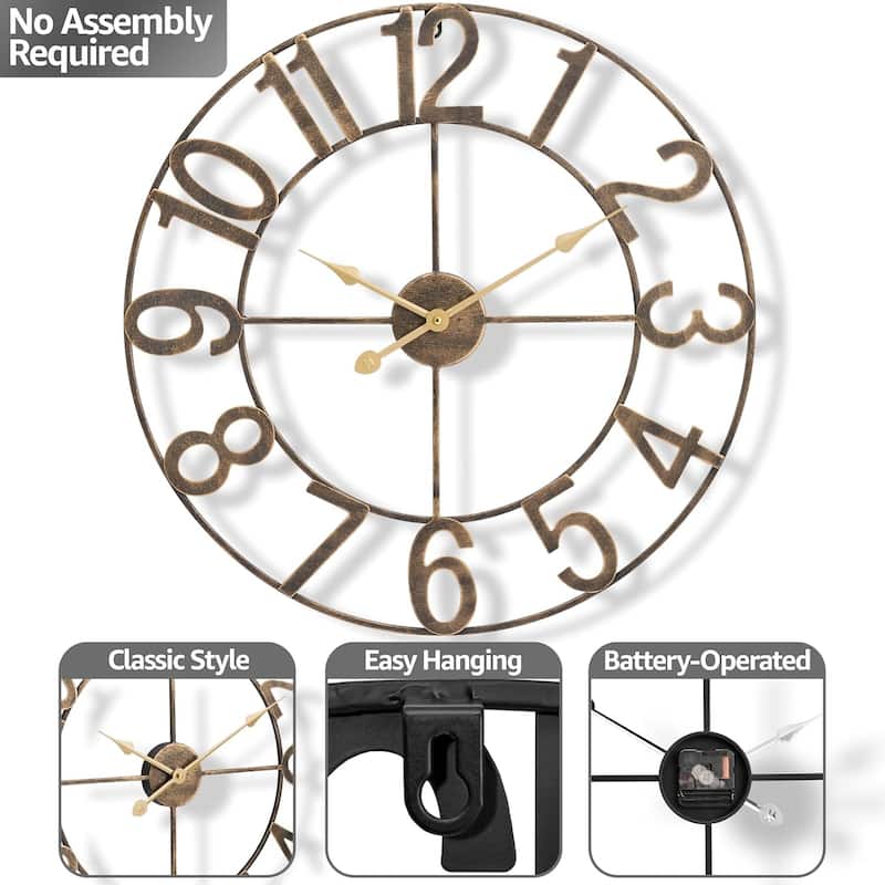 Sorbus Large 24 inch Decorative Round Analog Wall Clock Battery Operated With Numeral Style Design - 24"