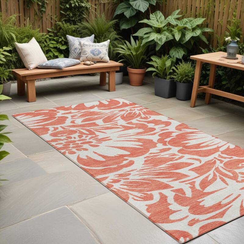 Alsilu Botanic Elegance Weather Resistant Classic Meets Modern Outdoor Rug - 2' X 8' - Multi