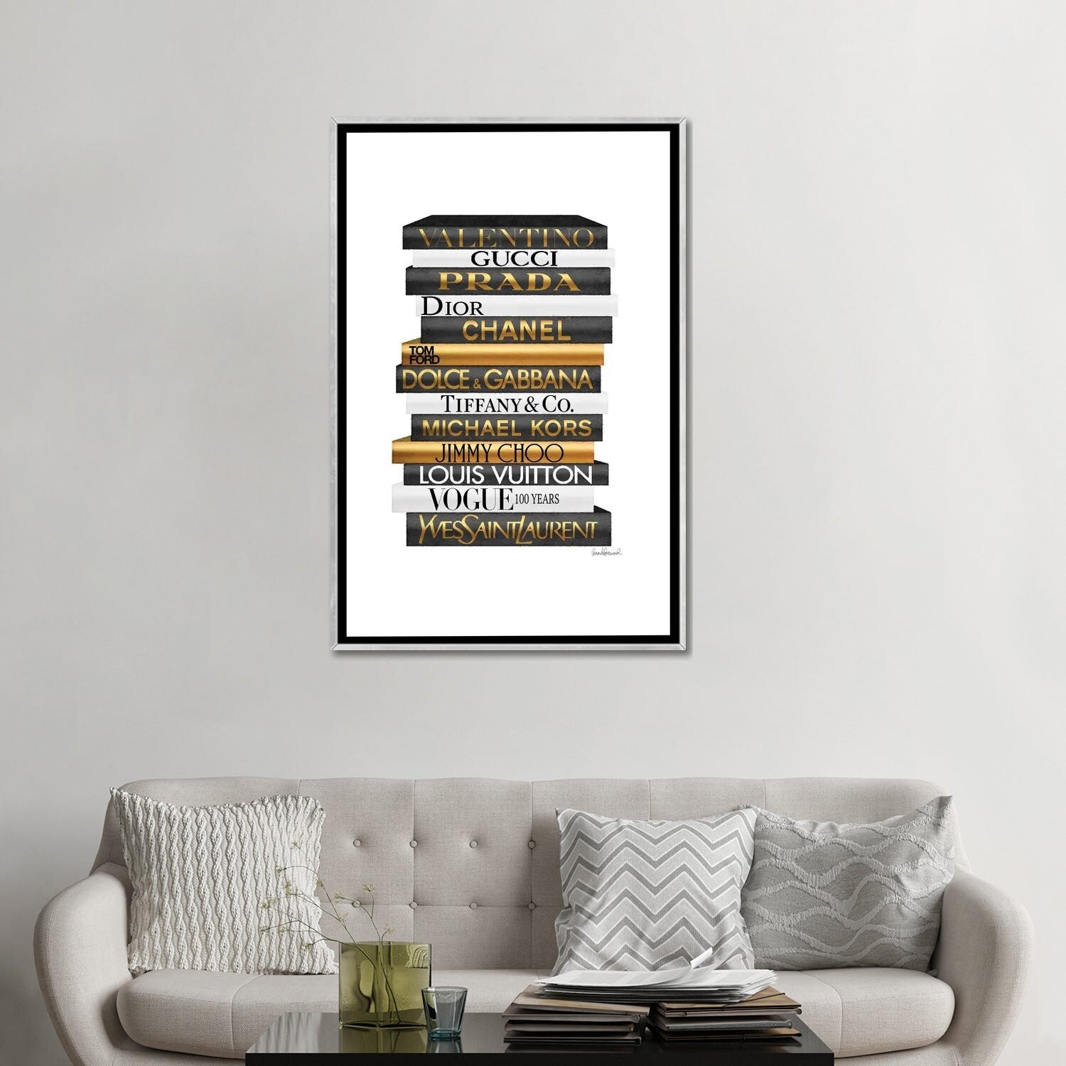 Framed Canvas Art (Gold Floating Frame) - Tall Fashion Books Black and Gold by Amanda Greenwood ( Fashion > Fashion Brands > Tiffany & Co. art) 