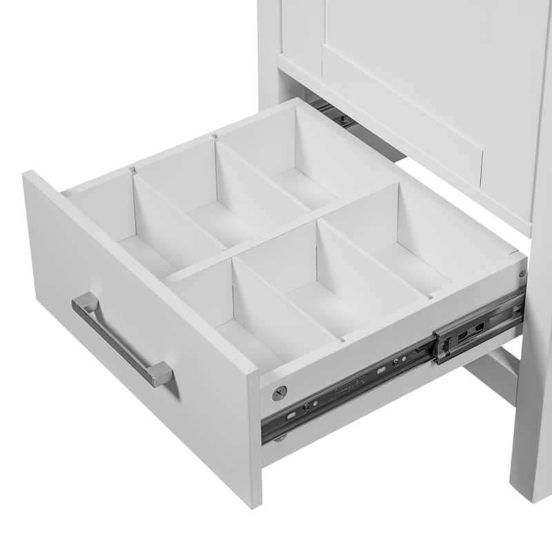 Roomfitters 18" Modern Bathroom Vanity with Ceramic Sink, Soft-Close Drawer, Divider Drawer and Door Organizer