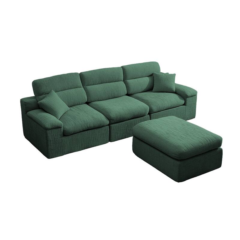 111" L-Shaped Slub Chenille Sofa with High Backrest, No Assembly Required
