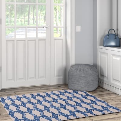 Seabourne Machine Washable Coastal Ivory and Blue Area Rug