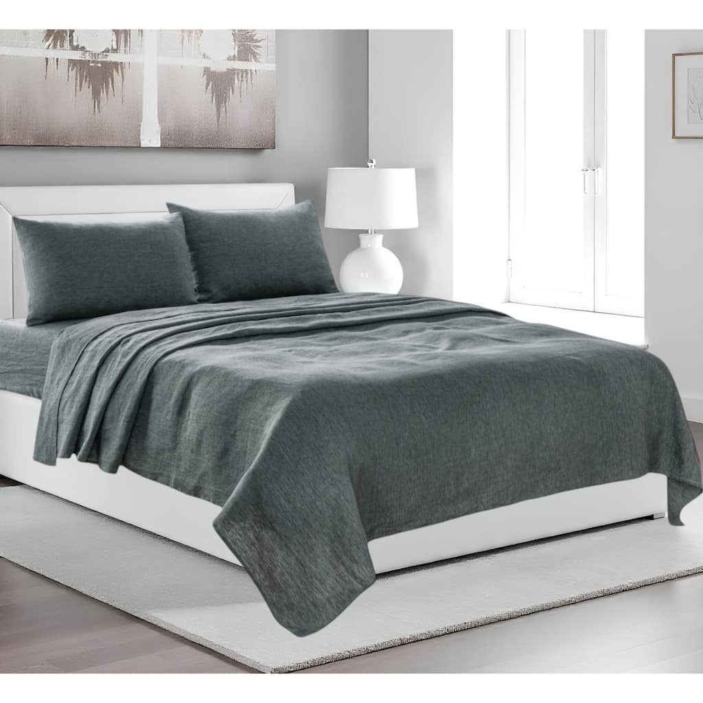 HomeRoots Four Piece Slate Gray Linen Sheet Set