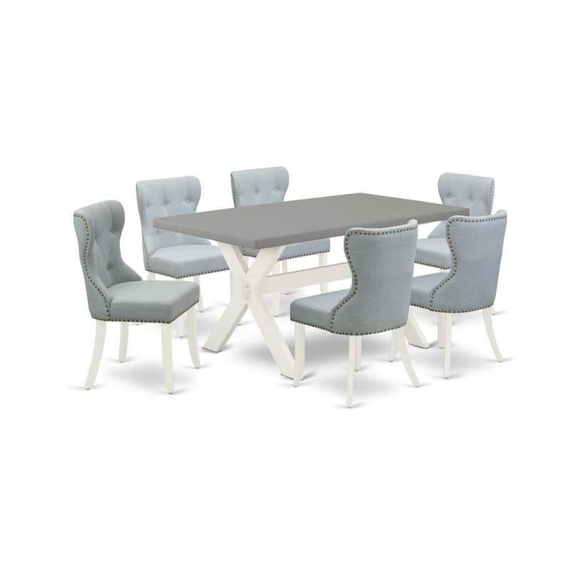 HomeStock 7-Piece Natural Oak Finish Solid Wood Top Dining Table with 6 Parson-Chairs